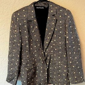 Vintage Anne Klein II Black And Cream, Size 6 Petite, 100%‎ Silk Jacket.